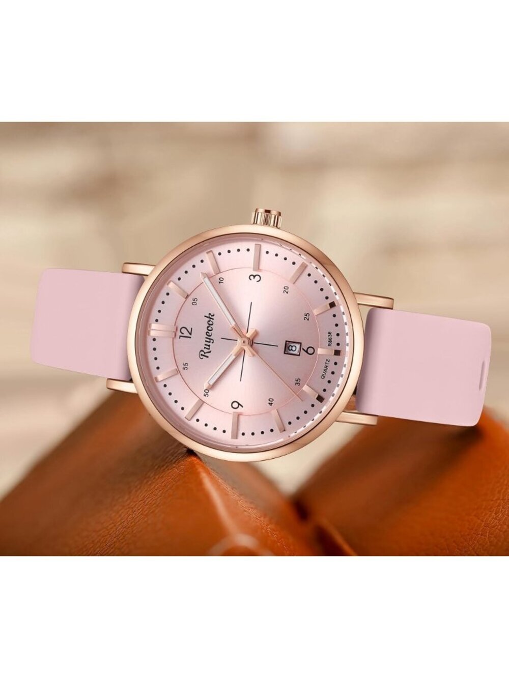 Women's All Pink Analog Quartz Silicone Band Calendar Date Display Wrist Watch - Picture 2 of 6